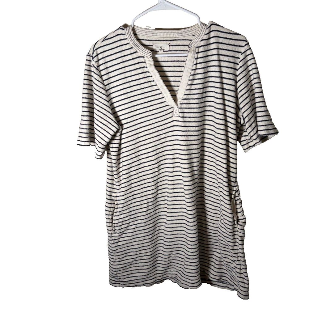 Lou & Grey Dress Women's Medium Striped Shift Terry V-Neck Short Sleeve